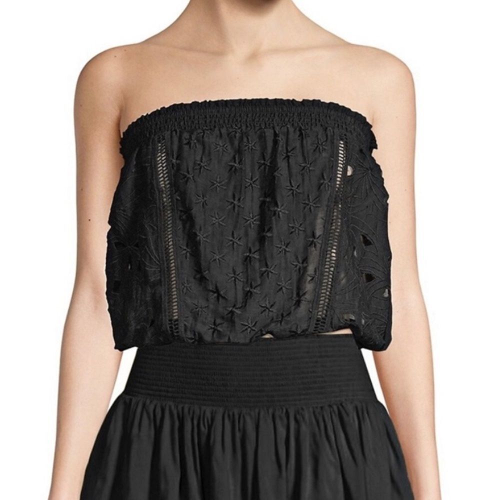Ramy Brook Nicki Silk-Blend Eyelet Strapless Crop Top Small/P